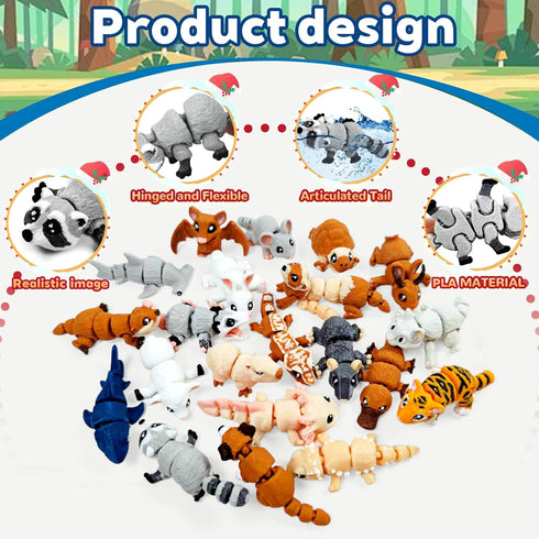 21 3D Set Pcs Mini Printed Animal Statues - Movable Joints Realistic Collectible Figurines for Adults, Home Office Desk