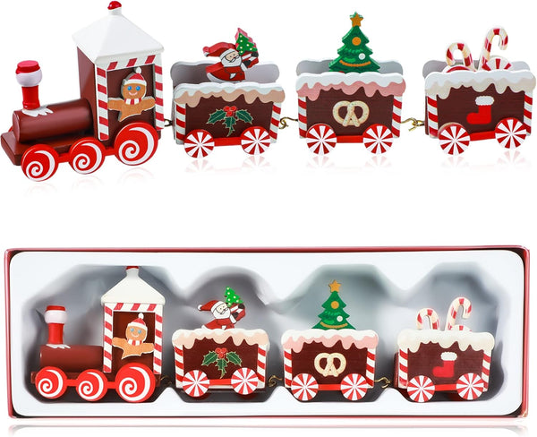 Yulejo Christmas Train Painted Wooden Christmas Decoration Mini Christmas Tree Train Christmas