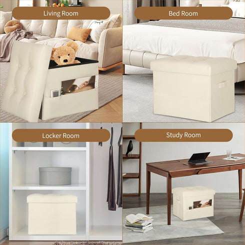350 lbs, 17x13x13in, BelugaHelper Storage Ottoman Foot Rest Stool, Folding Leather Footstool Bench with Thicker Foam