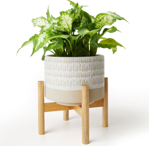 LA JOLIE MUSE Ceramic Plant Pot with Stand - 7.3 Inch Decorative