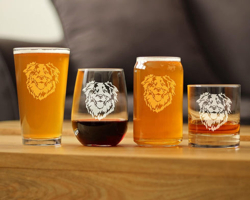 Australian Shepherd Face Stemless Wine Glass, Unique Dog Themed Decor, 17 Ounce Gift for Aussie Lovers