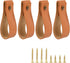 Cosmos 4 Pcs Leather Wall Hooks, Hanging Strap for Curtain Rod Holder, Drawer Pulls, Wall Mounted Hanger with Screws