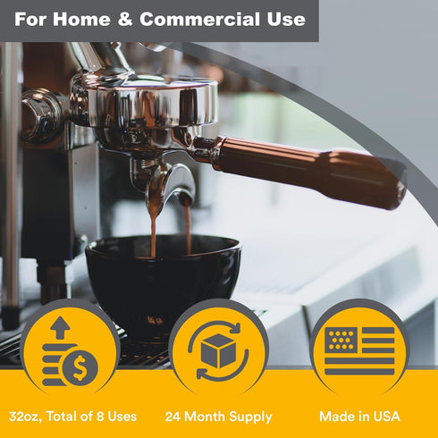 Coffee Machine Descaler - 32oz (8 Uses) - Compatible with Nespresso, Breville, Delonghi, Keurig Descaling Solution