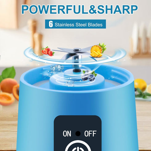 Portable Blender,Personal Blender for Shakes and Smoothies,Personal Size Blenders with USB Rechargeable Mini Fruit Juice Mixer, Mini Juicer Smoothie Blender Bottles Travel 380ML, Blue