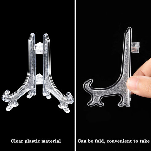 48 Pieces Mini Easel Stands Clear Plastic Plate Holder for Display Picture Frame Collectibles Desktop Weddings Party