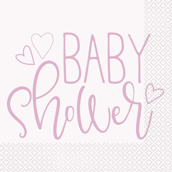 Pink Hearts "Baby Shower" Luncheon Napkins, Pack of 16, Adorable & Elegant Design for Memorable Celebrations