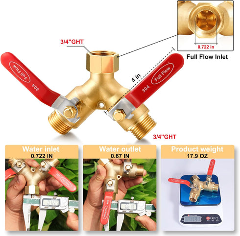 2 Garden Hose Splitter Full Flow Splitter No Restricted-Flow Connector Heavy Duty Brass Hose y Splitter, way High Flow