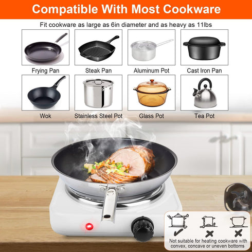 iMounTEK 1000W Electric Stove for Cooking - Electric Single Burner Coil Heating Hot Plate with Non Slip Rubber Feet