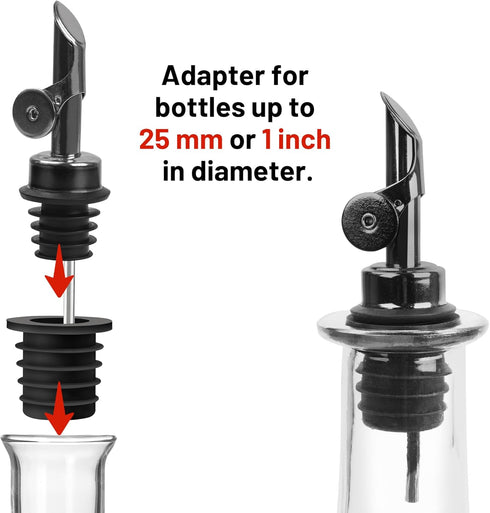 Liquor Pourer Adapters for Large Liquor and Olive Oil Bottles, Converts Regular Size Spout to Large Pouring Spout, 6