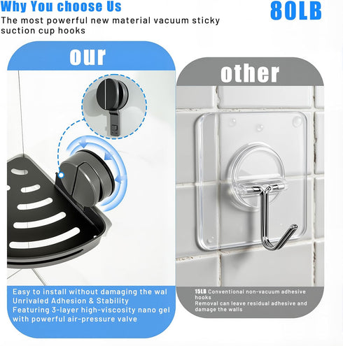 XXKMDXW Corner Shower Caddy Suction Cup Shower Shelf Corner No Drilling Bathroom Shower Organizer Storage Rack Suction
