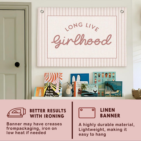 30x20 Lacama Long Live Girlhood Banner, Girls Room Decor Pink Linen Banners Wall Hanging Banner Flag Decor for Toddler