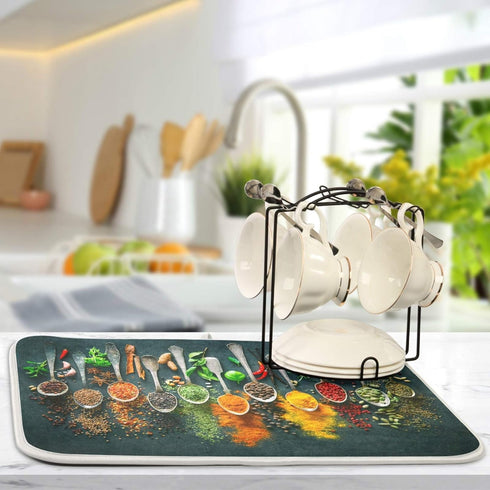 Cooking Herbs Spices Dish Drying Mat for Kitchen 18 X 24 Inches Dry Dishes Pads Mats Tableware Protector Countertops Counter Mat Home Decorations