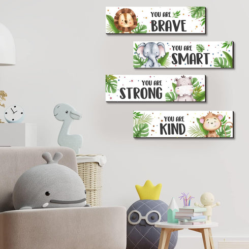 UBLURO 4-Piece Set Jungle Animals Wall Art - Motivational Decor