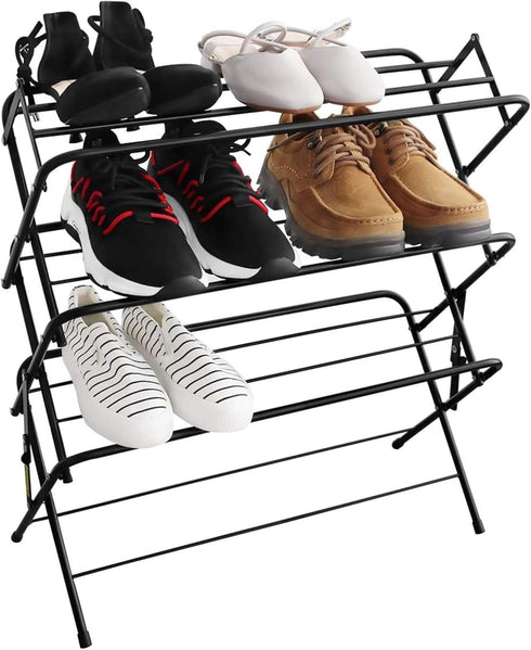 4-Tier Zenree Shoe Rack Holder/Shelf Organizer, Matte Black - Stackable Storage Corner Racks, Perfect for Cabinet