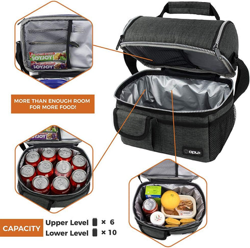 OPUX Lunch Box for Men, Insulated Lunch Bag, Dual Compartment Lunchbox for Work, Leakproof, Dark Gray