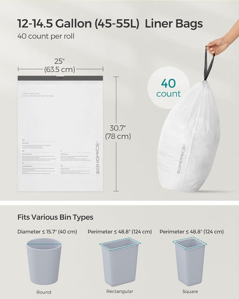 12-14.5 (45-55L) Cans,80 Count 055A01, 2 UKRB055A02 SONGMICS Trash Bags for Gallon Trash Drawstring Kitchen Garbage