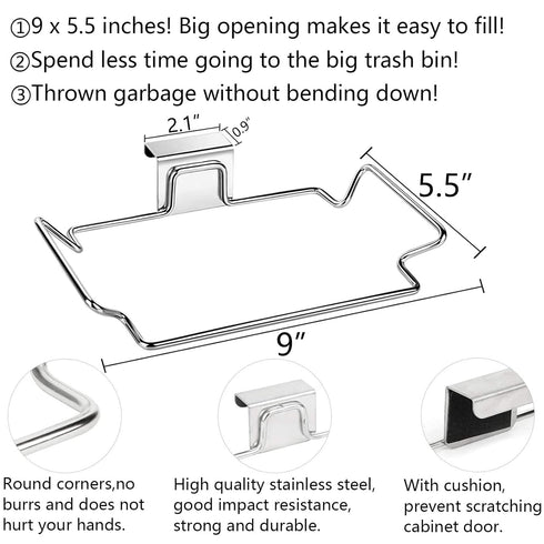Large Stainless Steel Trash Bag Holder for Kitchen Cabinets, Under Sink Garbage Bag Holder, Waste Can