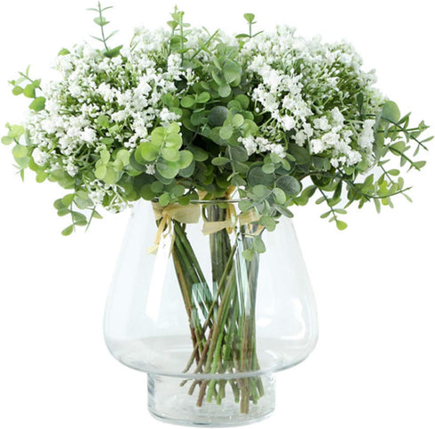 Artificial Eucalyptus Leaf and Babys Breath Bouquets for Wedding Party Home Decor, Pack of 1 (White)