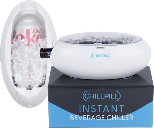 CHILLPILL 12 oz 16 oz Instant Drink Chiller - Rapid Beverage Chiller for Cans or & Glass Bottles - Portable Instant