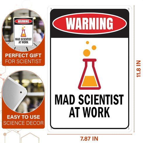 Mad Scientist Home Wall Decor - Mad Scientist Decorations Aluminum Science Gifts - Laboratory Sign Tin Metal Decor Mad Scientist Props for Chemistry Classroom Decorations Science Poster 8x12 IN