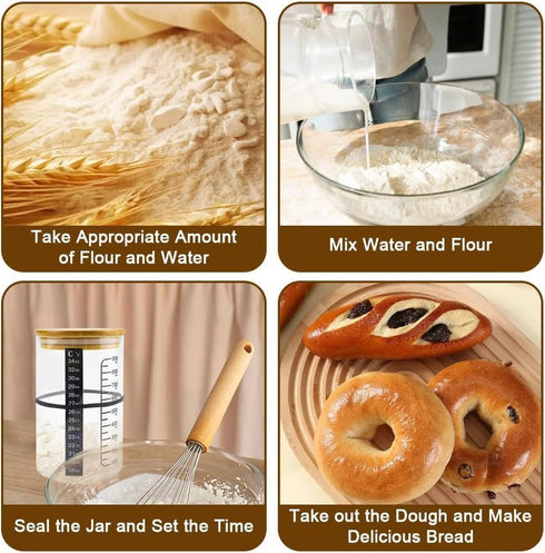 Pro Sourdough Bread Starter Kit - 34 oz Jar with 5 Unique Features for Perfect Sourdough Bread & Starter Kit
