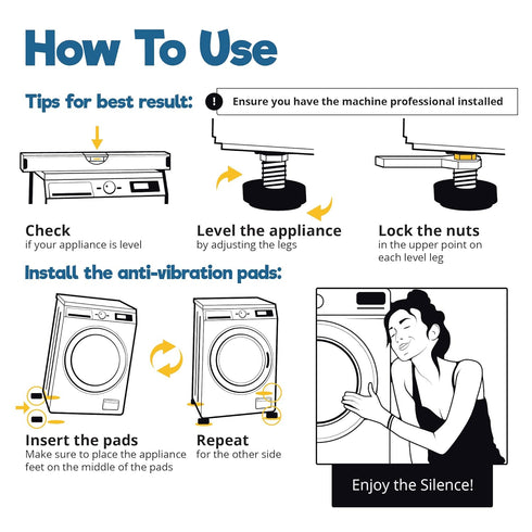 Silent Guys Anti Vibration Pads for Washing Machine, Rubber Vibration Pad Isolation Pads