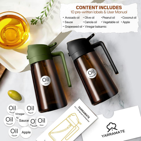 2Pcs 16oz/470ml 2 1 YARRAMATE Dark Brown Oil Sprayer for Cooking with Stickers, Food-grade Premium in Olive Oil