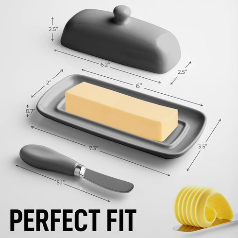 Countertop Zulay Butter Dish With Lid For - Porcelain Gray, Ceramic Butter Dish with Knob Handle Great for Cooking