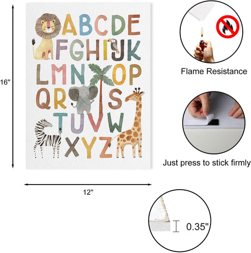 12" 16" ABC Poster Nursery Wall Decor: Boho Alphabet Art for Classroom Wall, Safari Animal Kids Wall Art, ABC Letters
