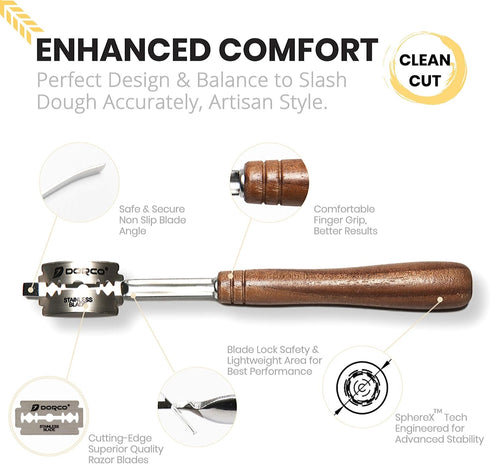 Handcrafted Bread Lame Made of Rich Dark Walnut Wood with Natural Cork Storage Case and 10 Blades