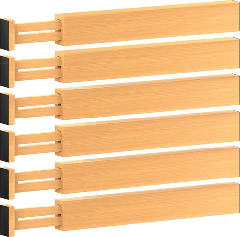 Large Bamboo Drawer Organizer - Expandable Kitchen Drawer Dividers (17" - 21.5") - 6 Pack Adjustable Separators