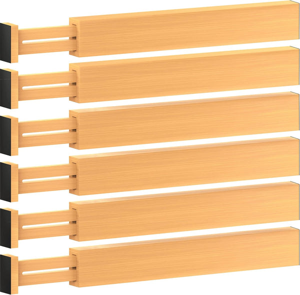 Large Bamboo Drawer Organizer - Expandable Kitchen Drawer Dividers (17" - 21.5") - 6 Pack Adjustable Separators