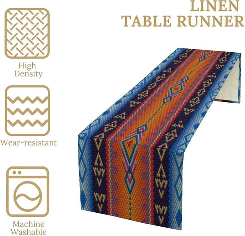 DDCBNS 13 70 Inch Aztec Table Runner,Ethnic Tribal Geometry Pattern Rustic Style Table Runner for Coffee Table Dining
