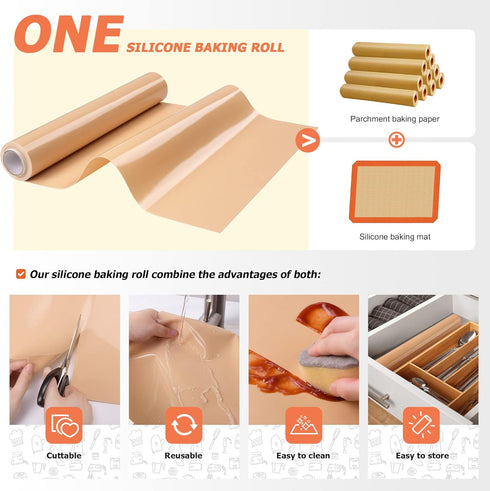 Silicone Baking Mat Roll, Best German Silicone Non-Slip Pastry Mat, Reusable Oven Liner, 12IN x 8FT