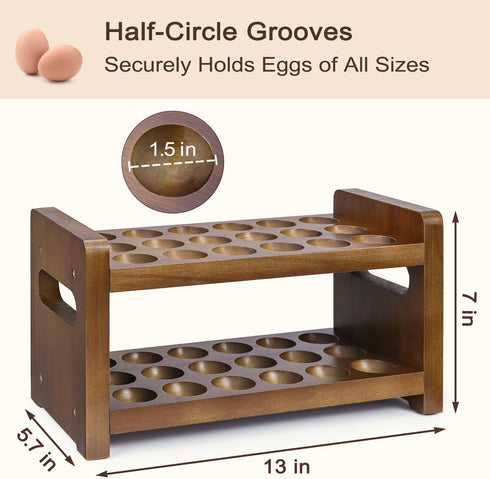 Uibyriy Countertop, 2-Tier 36 Countertop Egg Holder Wooden Egg Holder for Eggs, Wooden with Carry Handle for Chicken