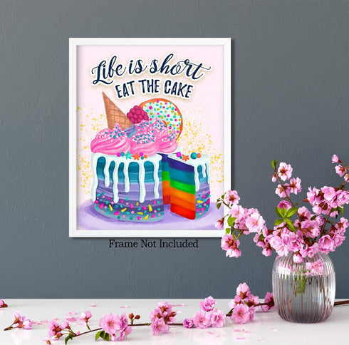 Kitchen Wall Decor, Pink Motivational Cake Dining Room Decor, Inspirational Positive Quotes Wall Art