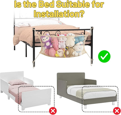 Stuffed Animal Storage Net for Kids, 2 Pack Bedside Toy Organizer Net, Stretches up to 32 Inches, Beige