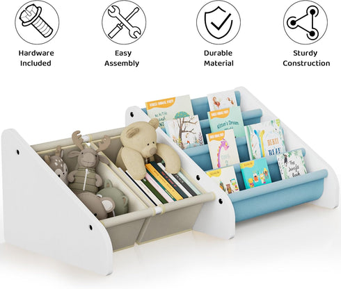 4-Tier Polegas Montessori Kids Bookshelf - Toddlers Bookshelf with Tear-Proof Oxford Sling, Book Shelf for Kid Rooms