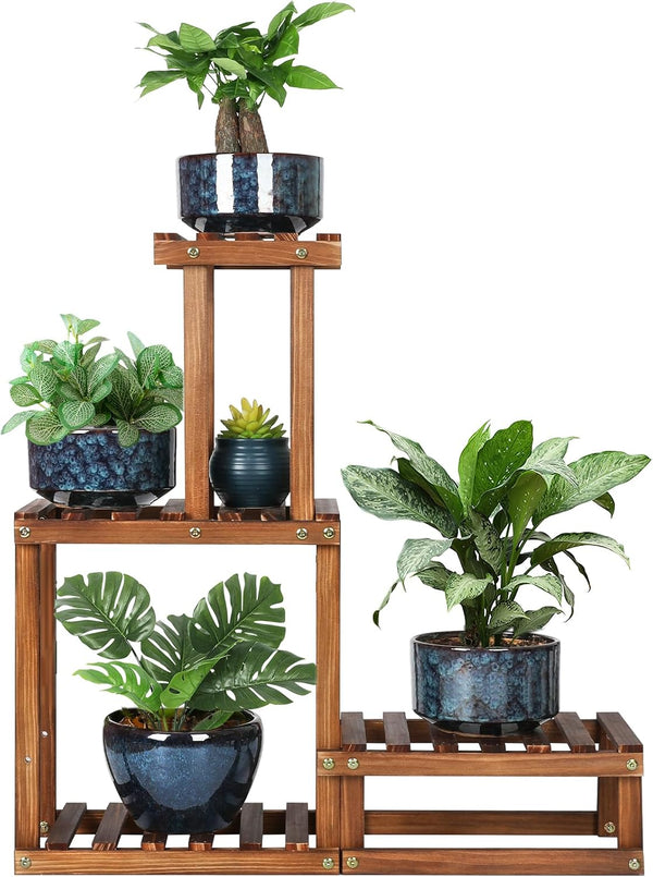 Wood Plant Stand Indoor Outdoor 4 Tiers Plant Rack Corner Planter Shelf