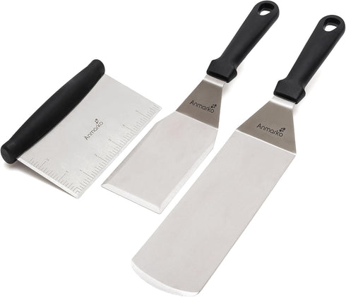 Professional Chef Griddle Spatulas Set of 3 - Heavy Duty Metal Spatula Stainless Steel and Scraper for Cast Iron BBQ