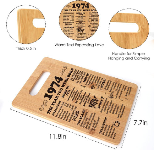 50th Birthday Gifts for Women Men, Happy 50 Years Old Birthday Present, 50th Birthday Decorations, Turning Fifty, Back In 1974 Cutting Board