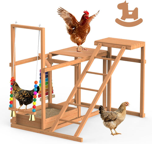 Chicken Coop, Chicken Perches with Swing Toy & Ladder & Platforms &