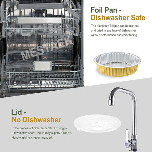 10" Sturdy Foil Pans + Snap-On Lids (5 Pack) | Heavy Duty Reusable Foil Tin for Baking Cooking