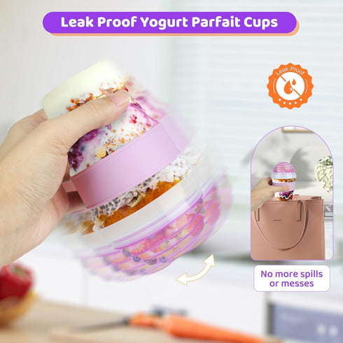 Torchero 4 Pack 20 oz Yogurt Parfait Cups with Lids Reusable - Overnight Oats Containers with Lids Folding Spoons