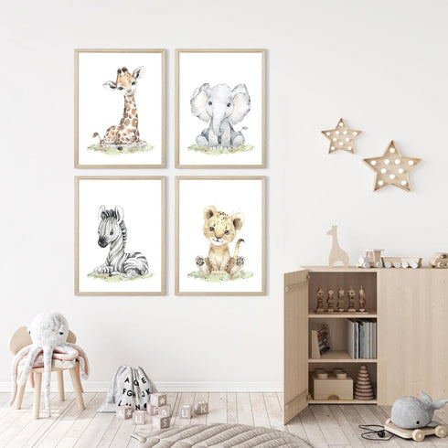 Baccone Set 4 8x10 Inch Safari Nursery Wall Art Decor Baby Animal Canvas Wall Art Woodland Nursery Wall Decor Kids