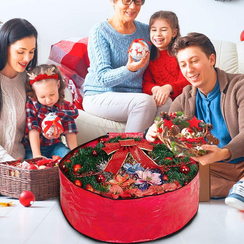 ProPik Christmas Wreath Storage Bag 24" - Heavy Duty Container with Tear Resistant Material, 24” X 8” (Red)