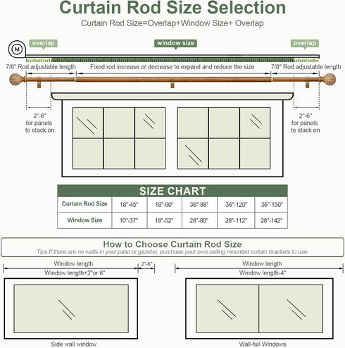QDWIS 48 84 Inch,1'' Set,36-88'',Color:Natural Wood Curtain Rods for Windows to Diameter Drapery Rods with Imitation