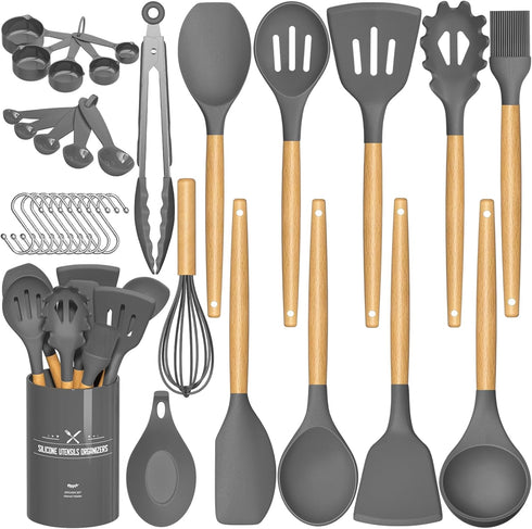 Umite Chef Kitchen Cooking Utensils Set, 33 pcs Non-stick Silicone Spatula Set with Holder, Heat Resistant Gadgets