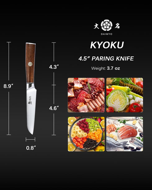 KYOKU 4.5 Inch Paring Knife - Daimyo Series Fruit Knife with Ergonomic Rosewood Handle, Japanese 440C Stainless Steel