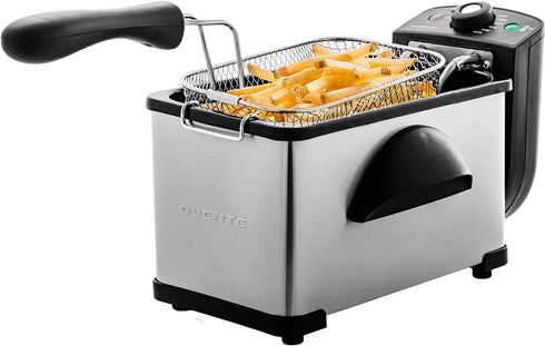 OVENTE Electric Deep Fryer, 2 Liter Capacity, 1500 Watt with Viewing Window, Odor Filter, and Removable Frying Basket